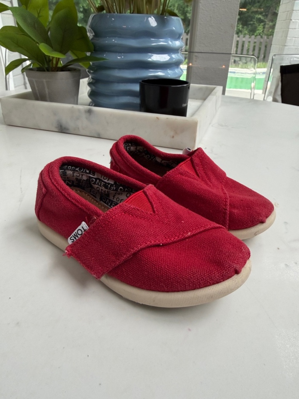 🔥 Toms Kids Red Canvas Slip-On Sneakers Size T7 Toddler 7